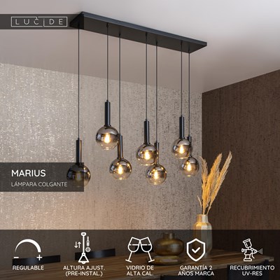 Lucide MARIUS - Lámpara colgante - 7xE27 - Negro